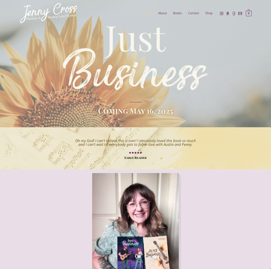 screen shot of authorjennycross.com home page